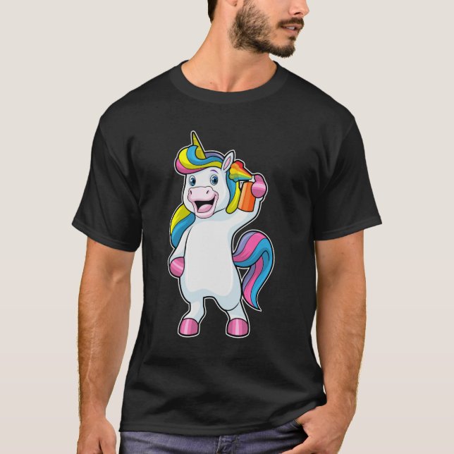 T-shirt Unicorne comme coiffeur avec aérosol (Devant)