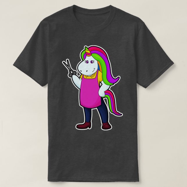 T-shirt Unicorne comme coiffeur avec ciseaux (Design devant)