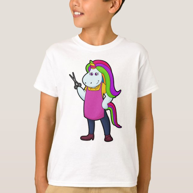 T-shirt Unicorne comme coiffeur avec ciseaux (Devant)