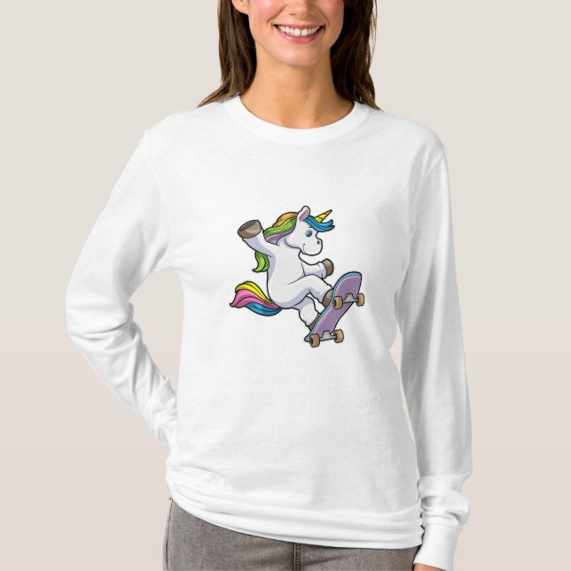T-shirt Unicorne comme patineur avec skateboard (Devant)