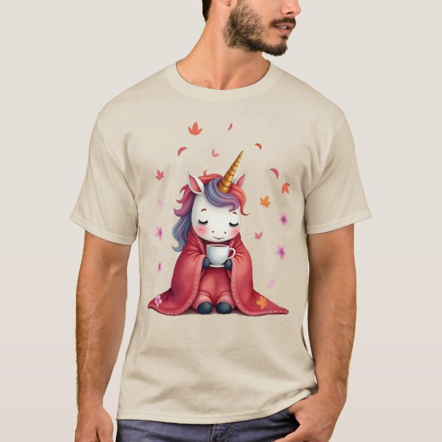 T-shirt Unicorne cosy enveloppé dans une couverture Boire  (Devant)