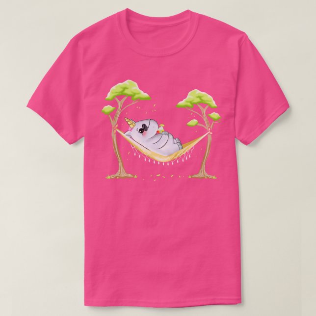 T-shirt Unicorne drôle en Hammock avec lunettes de soleil  (Design devant)
