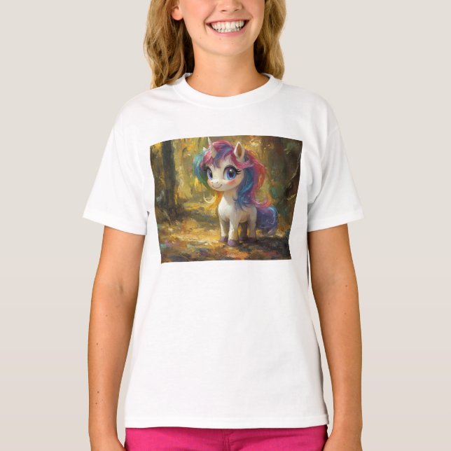 T-shirt Unicorne en peinture forestière (Devant)