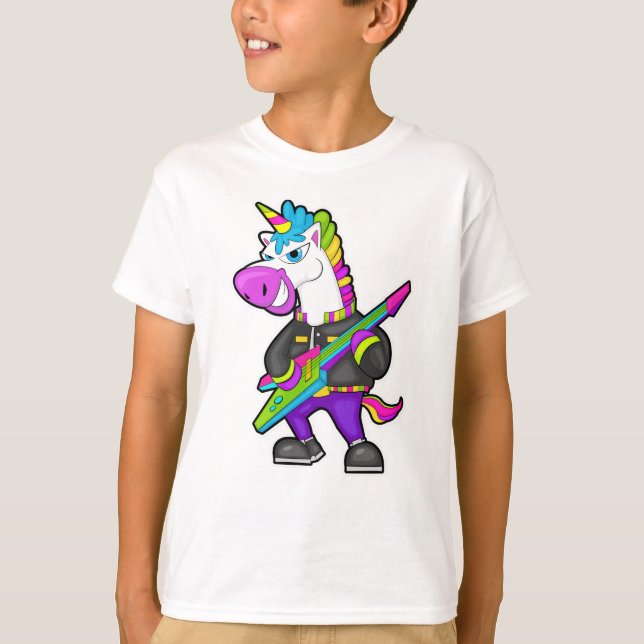T-shirt Unicorne en tant que musicien avec guitare (Devant)