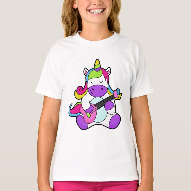 T-shirt Unicorne en tant que musicien avec guitare (Devant)