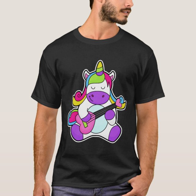 T-shirt Unicorne en tant que musicien avec guitare (Devant)