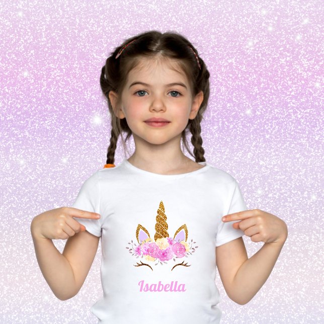 T-shirt Unicorne florale rayée magique personnalisée (Créateur téléchargé)