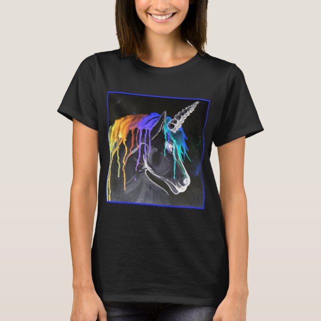 T-shirt Unicorne noir arc-en-ciel (Devant)