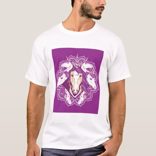 T-shirt Unicorne pourpre Mandala (Devant)
