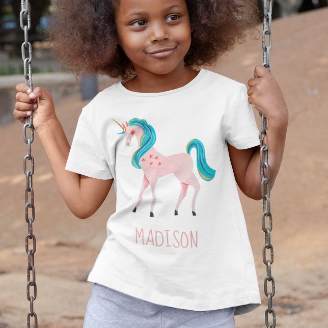 T-Shirt unicorne rose mignon enfants nom fille (Créateur téléchargé)