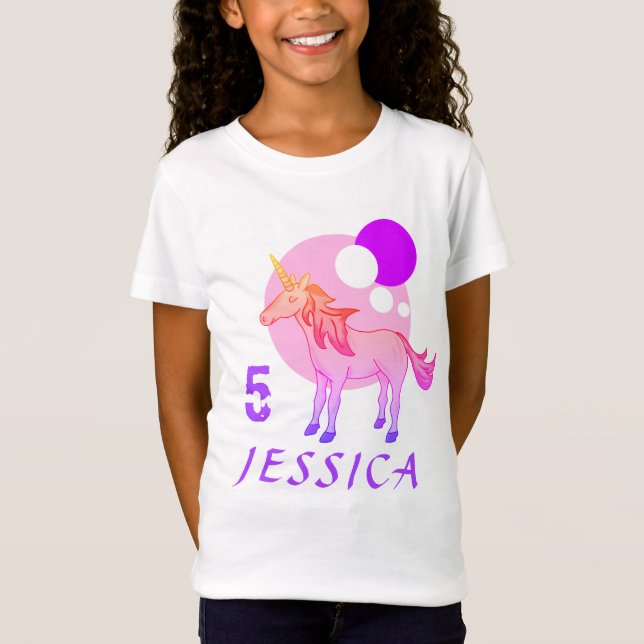 T-Shirt Unicorne rose mignonne moderne Nom d'âge Anniversa (Devant)