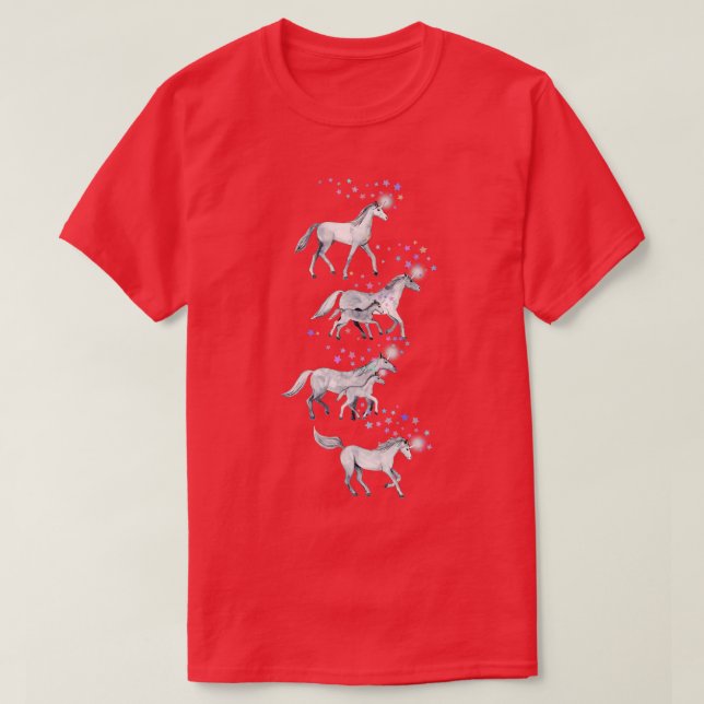 T-shirt Unicornes et étoiles sur le gris tendre (Design devant)