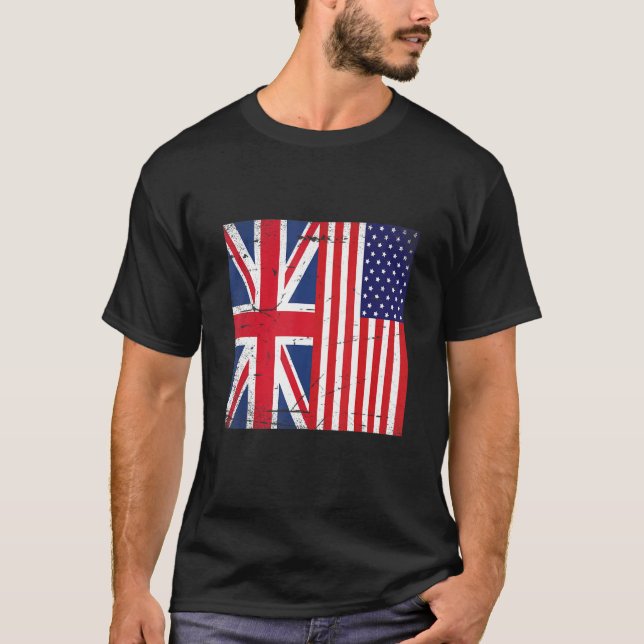 T-shirt Union Jack et États-Unis d'Amérique Drapeau Retro (Devant)