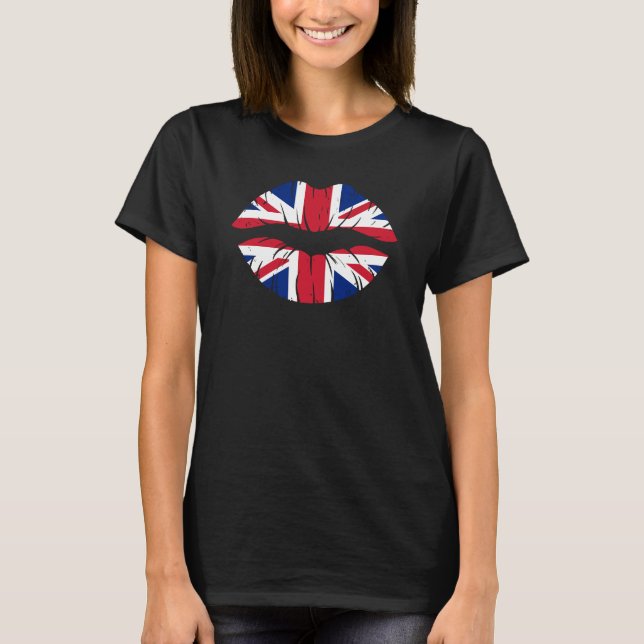 T-shirt Union Jack Flag Lips British Isles GB UK (Devant)