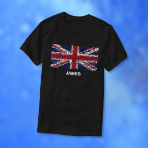 T-shirt Union Jack Flag Mosaic Design (texte blanc