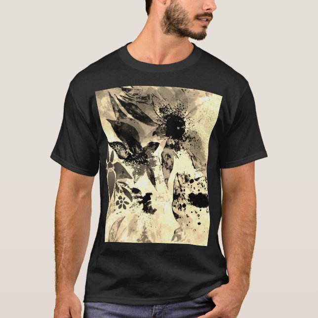 T-shirt Unique Botanique Artiste Golden Tropical Fleurs (Devant)