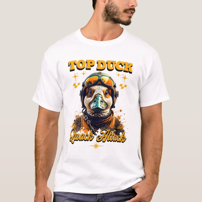 T-shirt Unique Funny Duck Pilot Top Duck Quack Attack Art (Devant)