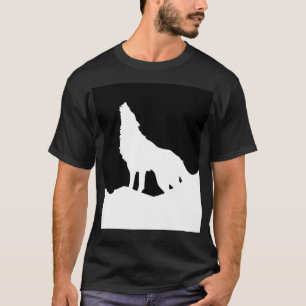 T-shirt Unique Noir & Blanc Pop Art Wolf Silhouette