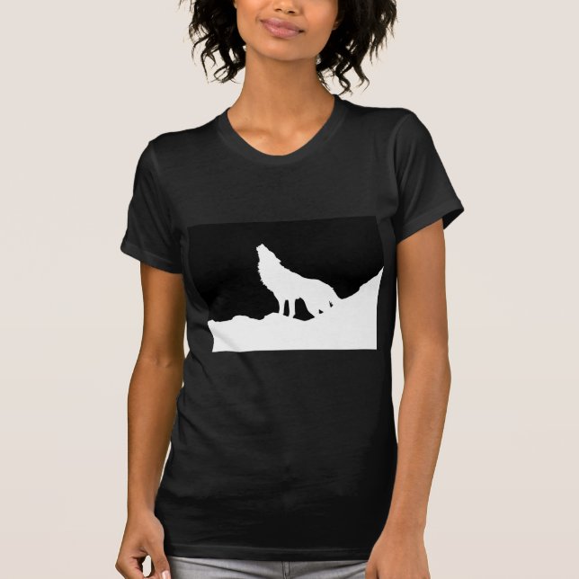T-shirt Unique Noir & Blanc Pop Art Wolf Silhouette (Devant)