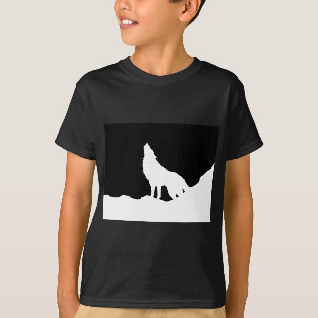T-shirt Unique Noir & Blanc Pop Art Wolf Silhouette (Devant)