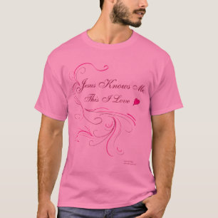 T-shirt Unisex Basic-T, rose : "Jésus Me Connaît, J'Aime Ç