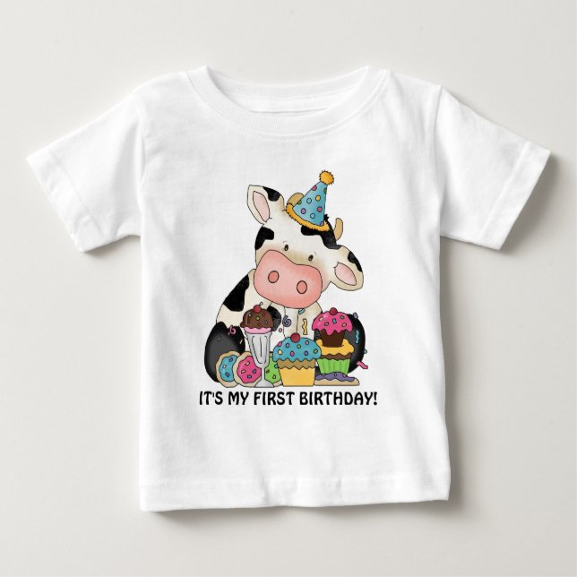 T-shirt Unisex bébé vache premier anniversaire (Devant)