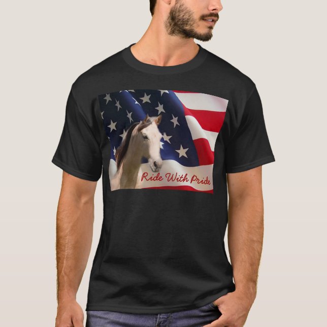 T-shirt unisexe de drapeau américain de cheval (Devant)