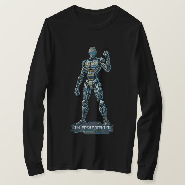 T-shirt Unleash Potential – Futuristic Robot Long Sleeve S (Design devant)