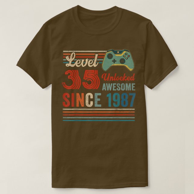 T-shirt Unlocked Level 35 Birthday 35 Year Old Video Game  (Design devant)