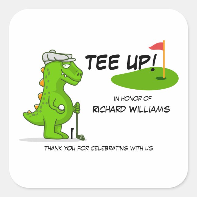 T-Shirt Up Remüde Golf Dinosaurier Player Comic Quadratischer Aufkleber (Vorderseite)