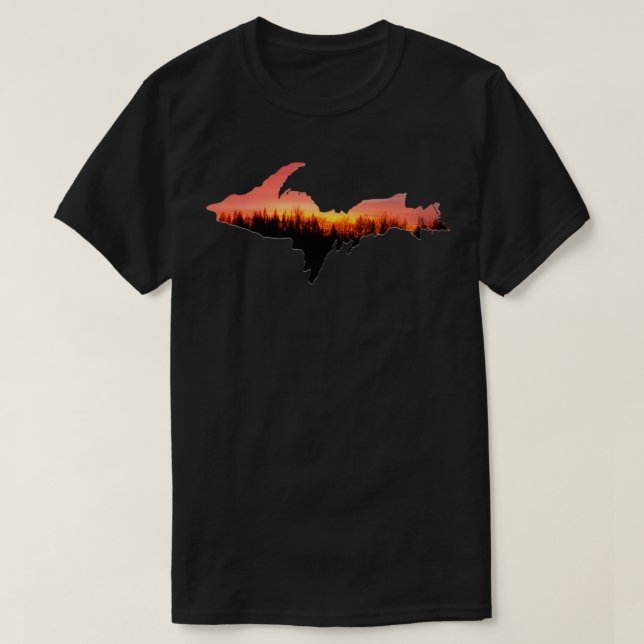 T-shirt Upper Peninsula Michigan SUNSET Trees Yoopers 906 (Design devant)