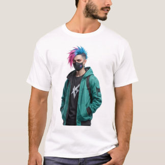 T-shirt Urban Anime Boy with Golden Lion Back Print Tee