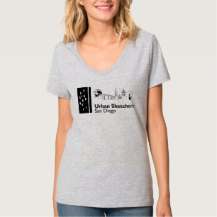 T-shirt Urban Sketchers San Diego Gray V-neck femmes