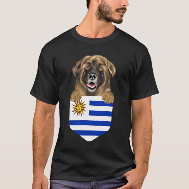 T-shirt Uruguay Drapeau Leonberger Chien dans la poche (Devant)