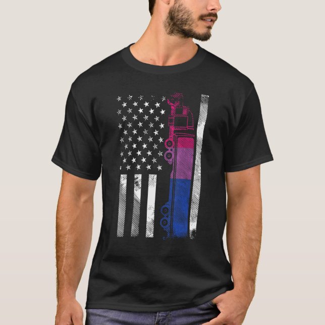 T-shirt Us American Flag Bisexual Truck Bi Pride Lgbtq Dri (Devant)