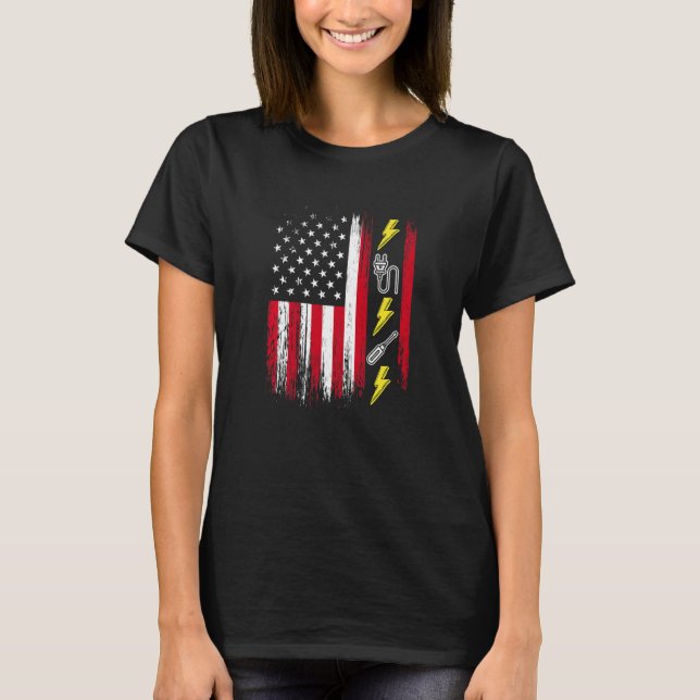T-shirt US American Flag  Electricity  Electrician Lineman (Devant)