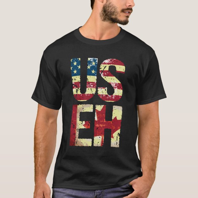 T-shirt Us Eh Amérique Canada Drapeau Funny Américain Cana (Devant)