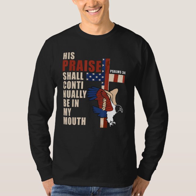 T-shirt US Flag Eagle Christian Cross Patriotic Bible Vers (Devant)