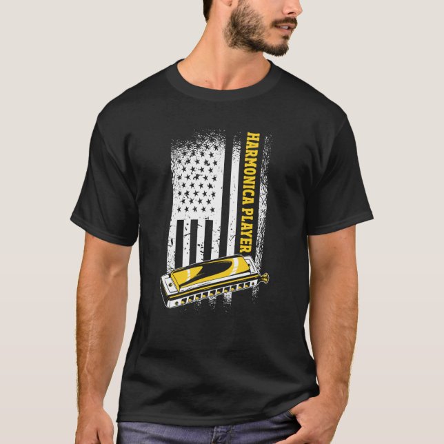 T-shirt US Flag Harmonica Player (Devant)