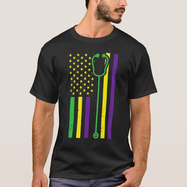 T-shirt US Flag Stethoscope Patriotic Doctor Nurse Nusing  (Devant)