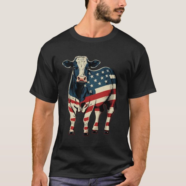 T-shirt Usa 4 juillet Le Béton De La Vache Américaine Patr (Devant)