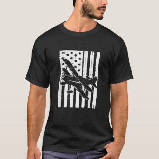 T-shirt USA American Flag Biplane Love Aviation Party The