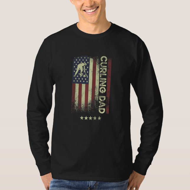 T-shirt USA American Flag  Curling Dad  1 (Devant)