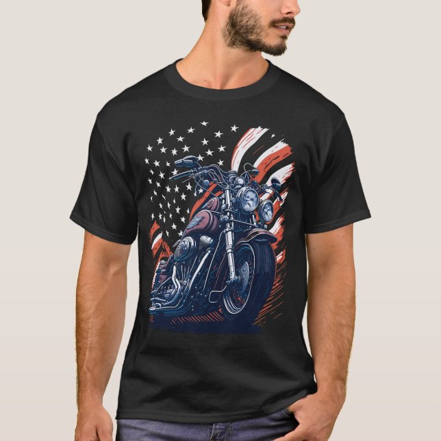 T-shirt USA American Flag Rider Motorcycle Veteran Biker (Devant)