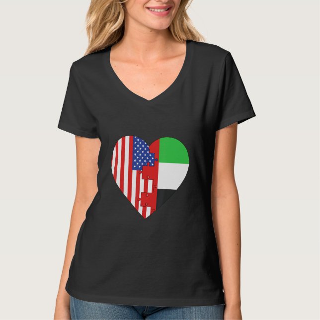 T-shirt USA and Arab Emirates Flags Heart (Devant)