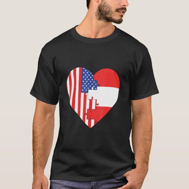 T-shirt USA and Austria Flags Heart (Devant)