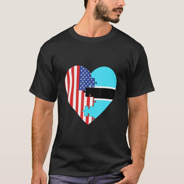 T-shirt USA and Botswana Flags Heart (Devant)