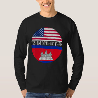 T-shirt USA And Cambodia Vintage Flags Yes I'm Both Of Th