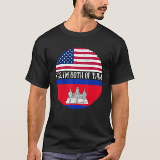 T-shirt USA And Cambodia Vintage Flags Yes I'm Both Of Th