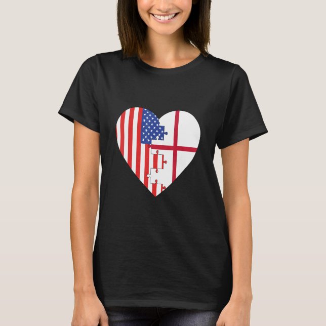 T-shirt USA and England Flags Heart (Devant)